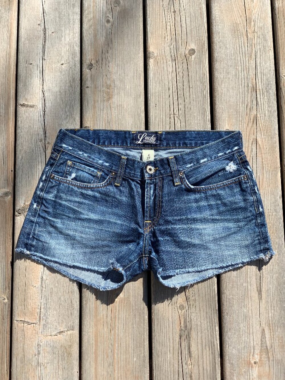Lucky Brand Jean Shorts Women's 27 Distressed Denim Low Rise Boho Festival Y2K